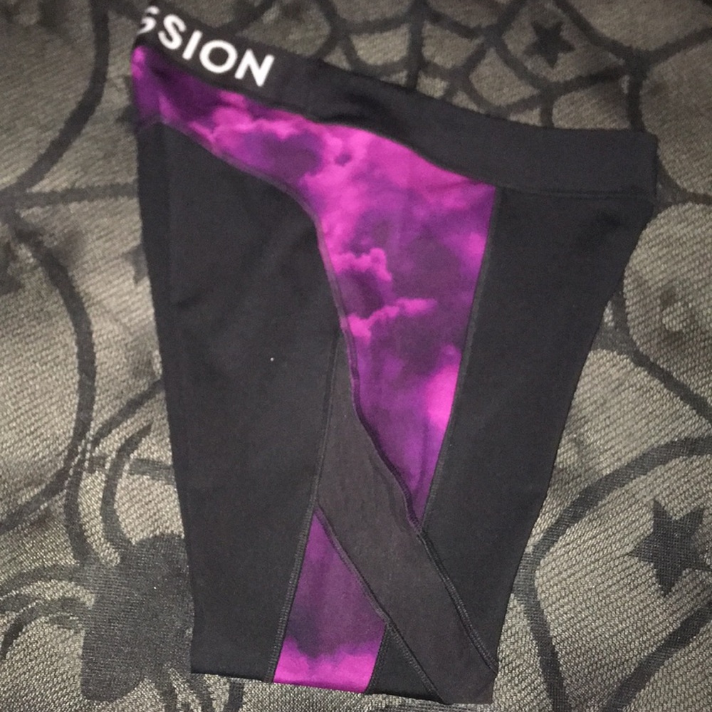 Black and purple leggings with cute mesh cut outs